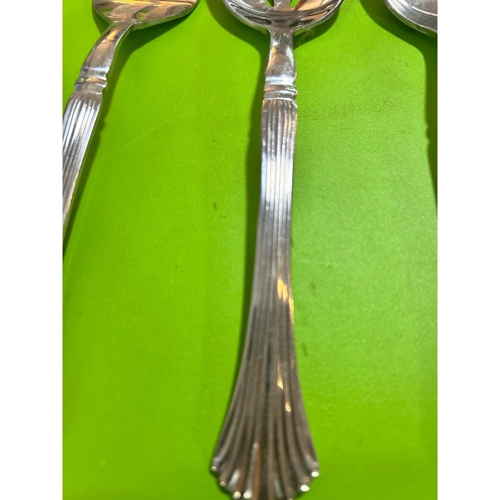 Vintage Roger's Stainless Serving Set Slotted Spoon Meat Fork Solid Spoon Drama